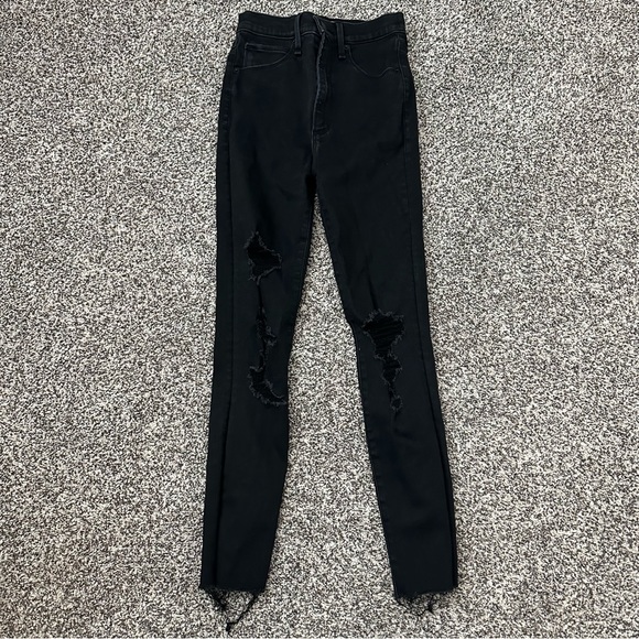 Abercrombie & Fitch Ultra High Rise Skinny Ankle Jeans Distressed Black Wash - Picture 2 of 5